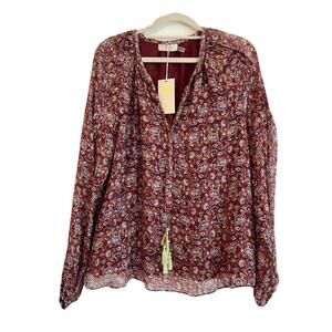 RAMY BROOK  New York  Adira Metallic Tassel Silk Blouse Long Sleeve Top Size PS